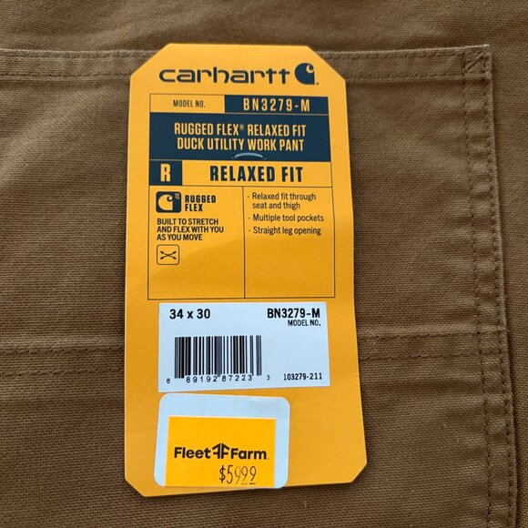 NEW Mens Carhartt BN3279-M Rugged Flex Relaxed Duck Utility Work Pants 34 X 30 - Picture 2 of 5